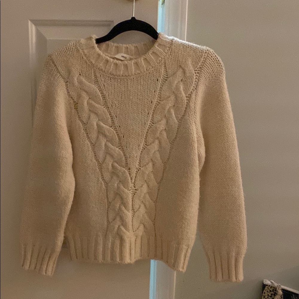 Cream Cable Knit Sweater by Mango